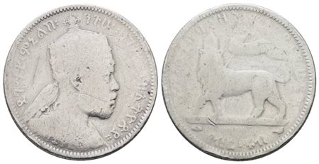 ETIOPIA. Menelik II (1889-1913). 1/4 birr 1889. KM 3; Ag; 7,02gr. MB