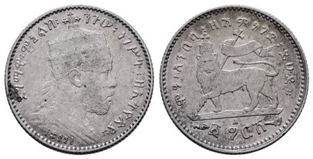 ETIOPIA. Menelik II (1889-1913). 1/20 birr 1889. KM 13; Ag; 1,40gr. SPL