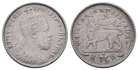 ETIOPIA. Menelik II (1889-1913). 1/20 birr 1889. KM 13; Ag; 1,40gr. SPL