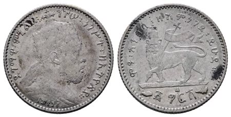 ETIOPIA. Menelik II (1889-1913). 1/20 birr 1889. KM 13; Ag; 1,40gr. BB+