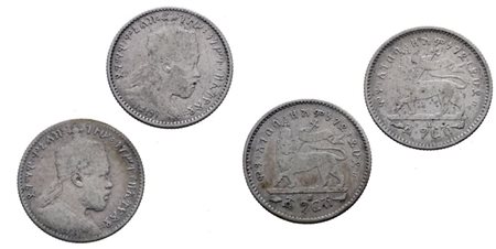 ETIOPIA. Menelik II (1889-1913). Lotto di due monete da 1/20 birr 1889. KM 13; Ag; 1,40gr. MB