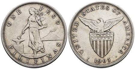 FILIPPINE. 1 peso 1905. KM 168; Ag; 26,95gr. BB/SPL