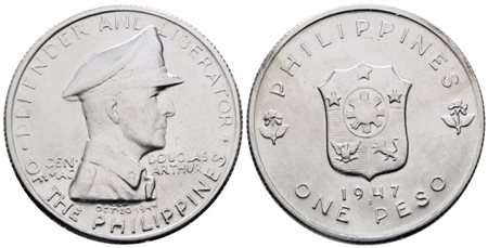 FILIPPINE. 1 peso 1947 "Douglas MacArthur". KM 172; Ag; 20gr. FDC