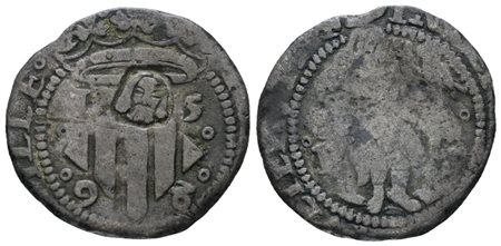FRANCIA. PERPIGNAN. Filippo II di Spagna (1556-1598). 2 sol 1598. Contromarca con testa di san Giovanni. Mi; 2,9gr; PA 3611; Raro; MB