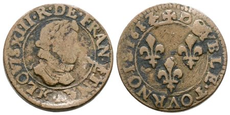 FRANCIA. Luigi XIII (1610-1643). Doppio Tornese 1617. KM# 59. CU. qBB