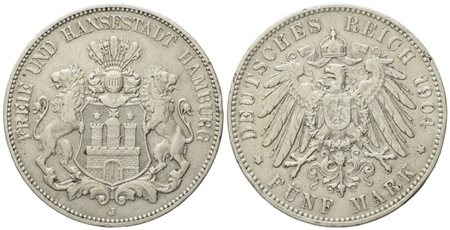 GERMANIA. AMBURGO. 5 Mark 1904 J. KM 610; Ag; 27,77gr. BB