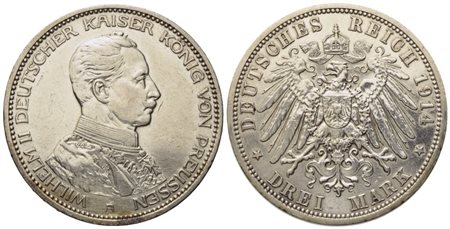 GERMANIA. Guglielmo II (1891-1918). 3 marchi 1914. Jaeger 113; Ag. 16,67gr. SPL