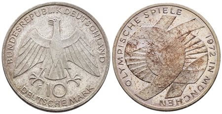 GERMANIA. 10 marchi 1972 "olimpiade di Monaco" F. KM 131; Ag; 15,5gr  FDC