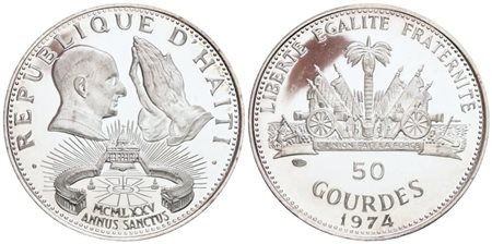 HAITI. 50 gourdes 1974 "Papa Paolo VI". Ag; 16,75gr; KM 123. PROOF