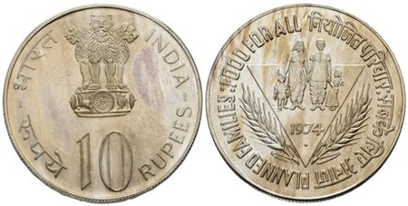 INDIA. 10 rupie 1974. Cu; 25,3; KM 189; FDC