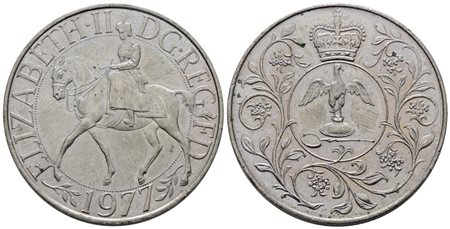 INGHILTERRA. Elisabetta II. 25 pence 1977 "giubileo d'argento 1952-1977". KM 920; Cn; 28,28gr. Leggere ossidazioni. PROOF