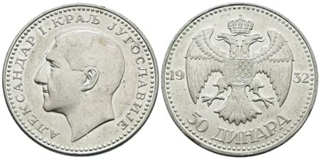 JUGOSLAVIA. Alessandro I (1918-1941). 50 dinari 1932. Ag; 23gr; KM 16; SPL