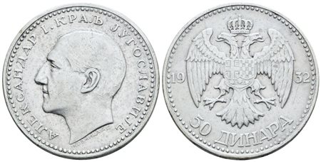 JUGOSLAVIA. Alessandro I (1918-1941). 50 dinari 1932. Ag; 23gr; KM 16; Q.SPL