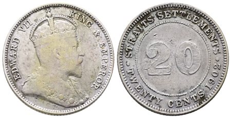 MALESIA. STRAITS SETTLEMENTS. Eduardo VII (1901-1910). 20 centesimi 1902. KM 22; Ag; 5,43gr. MB/BB