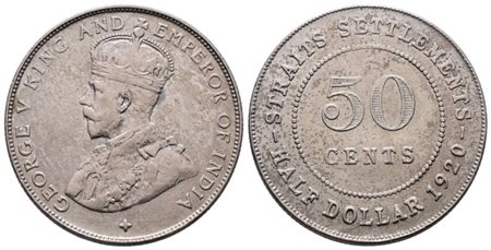 MALESIA. STRAITS SETTLEMENTS. Giorgio V (1910-1936). 50 centesimi 1920. KM 35.1; Ag; 8,42gr. BB+