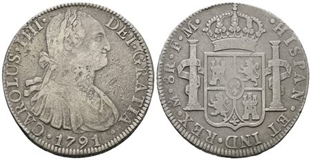 MESSICO. CITTA' DEL MESSICO. Carlo IV. 8 reales 1791. Ag 25,87gr. KM# 109 Q.BB