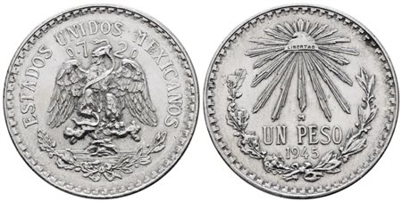 MESSICO. 1 peso 1945. KM 455; Ag; 16,66gr  SPL