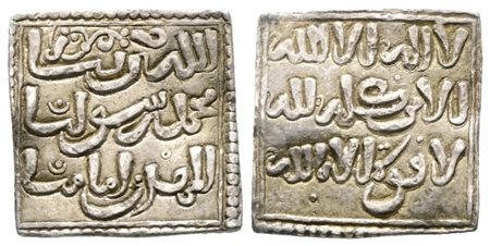 MONDO ISLAMICO. Almohads, 13th century. In the name of Mahdi, Square Dirham; Ag (0,90 g; 14,5 mm).  BB+  