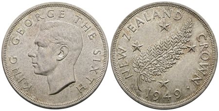 NUOVA ZELANDA. Giorgio VI (1936-1952). Corona 1949. Ag; 28,28gr; KM 22; SPL/FDC