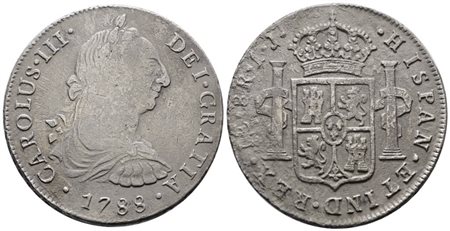 PERU'. LIMA. Carlo III di Borbone (1759-1788). 8 reales 1788. KM 78a; Ag; 24,53gr  MB/BB