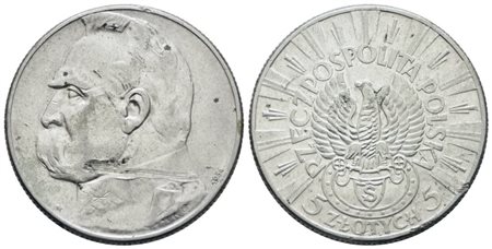 POLONIA. 5 zlotych 1934. Ag; 11gr; C 25; BB, graffio al d