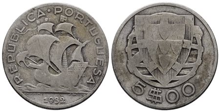 PORTOGALLO. 5 escudos 1932. KM 581; Ag; 7gr MB