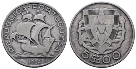 PORTOGALLO. 5 escudos 1934. KM 581; Ag; 7gr BB