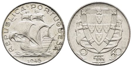 PORTOGALLO. 2,5 escudos 1946. KM 580; Ag; 3,5gr SPL