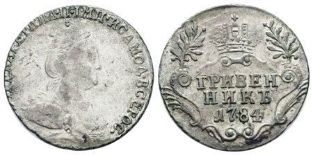 RUSSIA. Caterina II (1762-1796). 10 copechi 1784. Ag; Bit 496; 2,5gr; Raro; BB/SPL