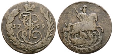 RUSSIA. Caterina II (1762-1796). 1 copeco 1789. Cu; C 57; 10,2gr; BB