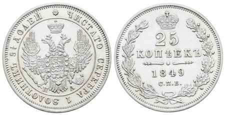 RUSSIA. SAN PIETROBURGO. Nicola I (1825-1855). 25 copechi 1849. Ag; 5,18gr; C 166; SPL+