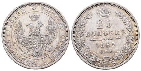 RUSSIA. SAN PIETROBURGO. Nicola I (1825-1855). 25 copechi 1852. Ag; 5,18gr; C 166; SPL