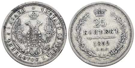 RUSSIA. SAN PIETROBURGO. Nicola I (1825-1855). 25 copechi 1852. Ag; 5,18gr; C 166; Q.SPL