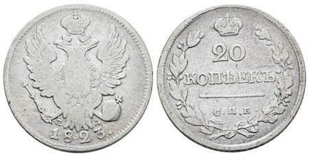 RUSSIA. SAN PIETROBURGO. Nicola I (1825-1855). 20 copechi 1823. Ag; 4,14gr; C 128; Q.BB