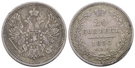 RUSSIA. SAN PIETROBURGO. Nicola I (1825-1855). 20 copechi 1853. Ag; 4,14gr; C 165; BB/SPL