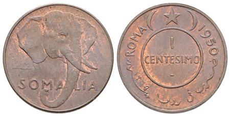 SOMALIA. A.F.I.S. (1950-1960). 1 centesimo 1950. Cu. 2,95gr; Gig.5. FDC rame rosso