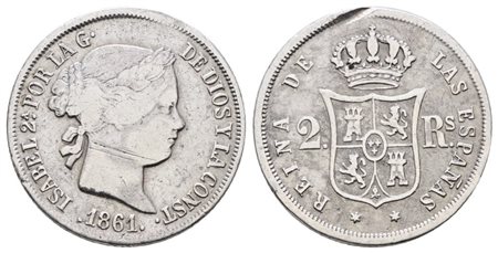 SPAGNA. Isabella II (1833-1868). 2 reales 1861. KM 607; Ag; 2,6gr. MB