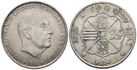 SPAGNA. 100 pesetas 1966 (1966). KM 797; Ag; 19gr qFDC