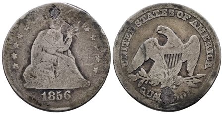 USA. PHILADELPHIA. 1/4 dollaro 1856. KM A64.2; Ag; 5,83gr; Foro otturato. MB
