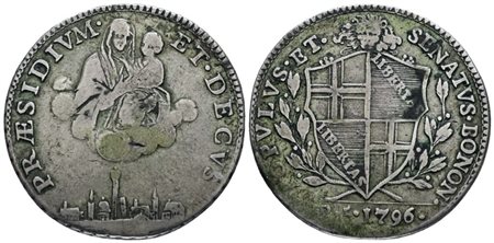 BOLOGNA. Governo Popolare (1796-1797). 5 paoli 1796. Ag; 14,5gr; Gig. 9; Raro; BB