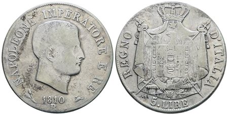 BOLOGNA. Regno d'Italia. Napoleone I (1805-1814). 5 lire 1808. Ag; 25gr; Gig.101; Raro; MB+