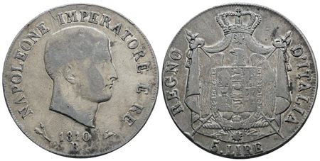 BOLOGNA. Regno d'Italia. Napoleone I (1805-1814). 5 lire 1808. Ag; 25gr; Gig.101; Raro; BB