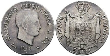 BOLOGNA. Regno d'Italia. Napoleone I (1805-1814). 5 lire 1810 I tipo. Ag; 25gr; Gig.102; Raro; BB