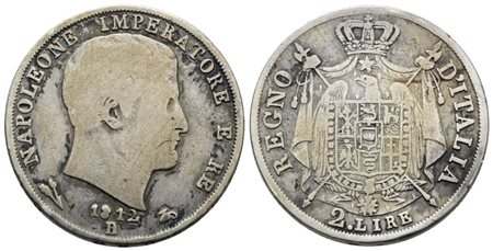 BOLOGNA. Regno d'Italia. Napoleone I (1805-1814). 2 lire 1812. Ag; 10gr; Gig.141; Rara; MB