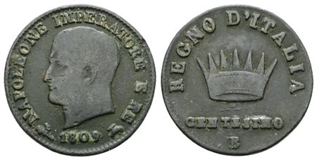 BOLOGNA. Regno d'Italia. Napoleone I (1805-1814). 1 centesimo 1809. Cu; 2,1gr; Gig. 237; Raro; MB
