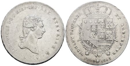 FIRENZE. GRANDUCATO DI TOSCANA. Ludovico I di Borbone (1801-1803). Francescone 1803. Ag; 27,5gr; Gig.7a; NC; BB/SPL