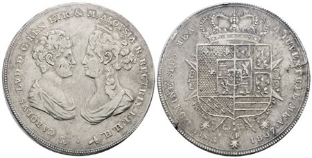 FIRENZE. GRANDUCATO DI TOSCANA. Carlo Ludovico di Borbone (1803-1807). Francescone 1807. Ag; 27,5gr; Gig.14; BB+