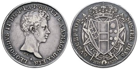 FIRENZE. GRANDUCATO DI TOSCANA. Leopoldo II (1824-1859). Mezzo francescone 1827. Ag; 13,75gr; Gig.26; BB+