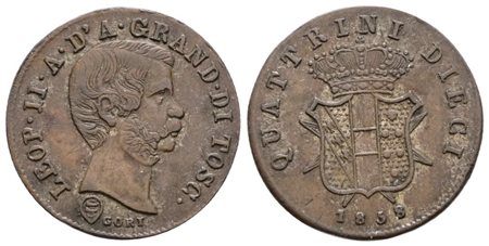 FIRENZE. GRANDUCATO DI TOSCANA. Leopoldo II (1824-1859). 10 quattrini 1858. Mi; 2gr; Gig.67; NC; BB+