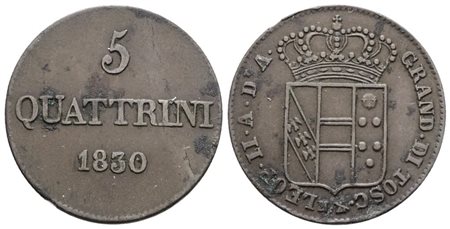 FIRENZE. GRANDUCATO DI TOSCANA. Leopoldo II (1824-1859). 5 quattrini 1830. Mi; 3,9gr; Gig.72; BB+